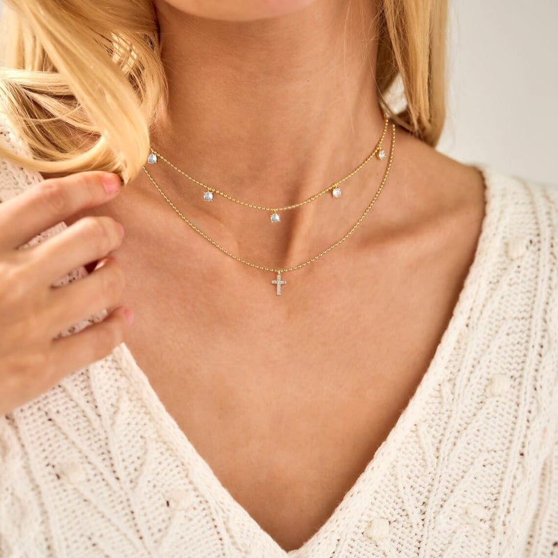VIROMY Gold Cross Necklace for Women 14K Gold Plated Cute Sidways Cross Pendant Choker Necklaces Simple Trendy Everyday Jewelry for Women - Image 2